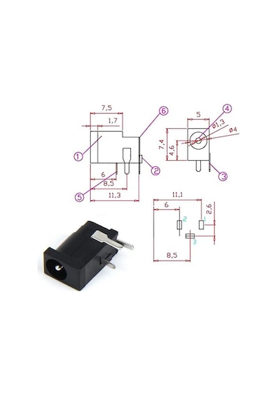 3.5mm X 1.3mm Dc Güç Soketi Plastik Dc002 Pcb Tip Adaptör