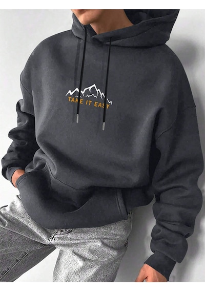 Startmore Gri Unisex Kadın/erkek Take Renkli Özel Baskılı Pamuklu Oversize Kapüşonlu
