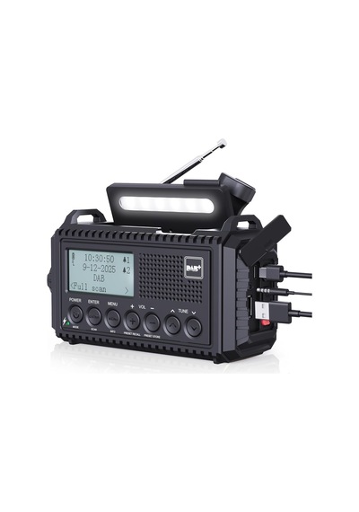 Rocam Dab/dab+/fm 5000 Mah Güneş Enerjili Dijital Acil Durum Radyosu Alarm Saatli Radyolar Siyah
