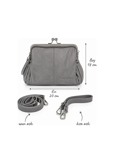 Just Polo Kadın Çift Askılı Çanta 18x20 Cm Fermuarlı Günlük Omuz Ve El Çantası Gri
