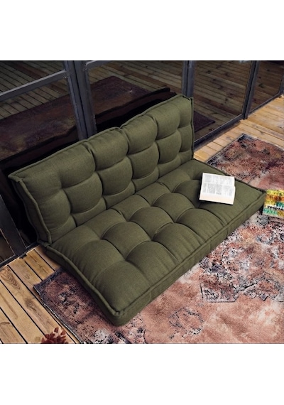 Fransız Dikim Kadife Döşemelik Kumaş El İşçiliği Alt Üst Oturma Minderi 125x70cm Açık Yeşil