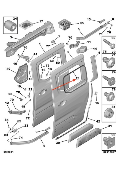 Psa Citroen Berlingo 3 / Classic Peugeot Partner 3 ve Tepee Arka Kapı Cam Fitili 9824027780