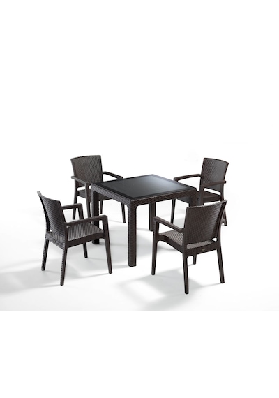 Kahverengi Rattan Dış Mekan Masa Sandalye Takımı - 4 Kişilik 90x9 Venge
