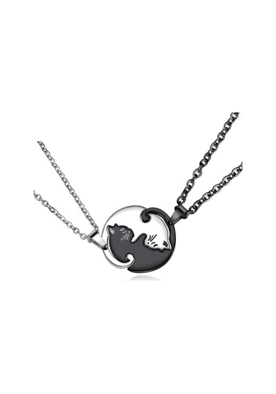 Tezzgelsin Unisex Ying Yang Kediler Cats Çiftli Sevgili Arkadaş Kolyesi Sevgili Kolyesi Arkadaşlık Kolyesi Gümüş - Siyah