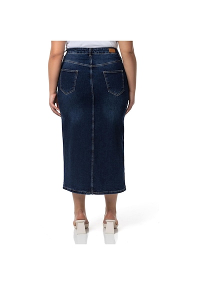 Disentis Büyük Beden Önden Yırtmaç Detaylı Beş Cepli Midi Denim Lacivert Etek-lacivert Lacivert