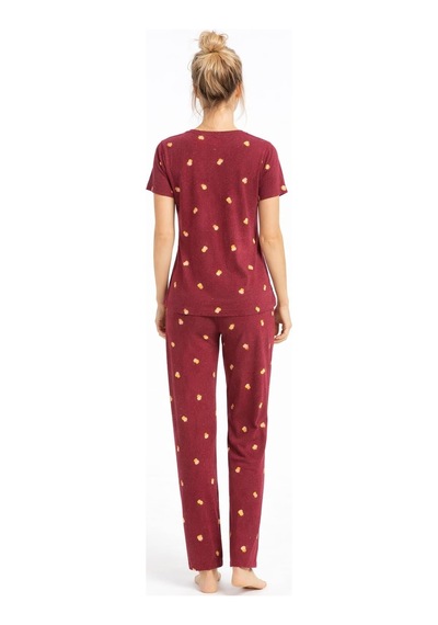 Kadın 01568 Kısa Kol Kaşkorse Pijama Takımı Bordo