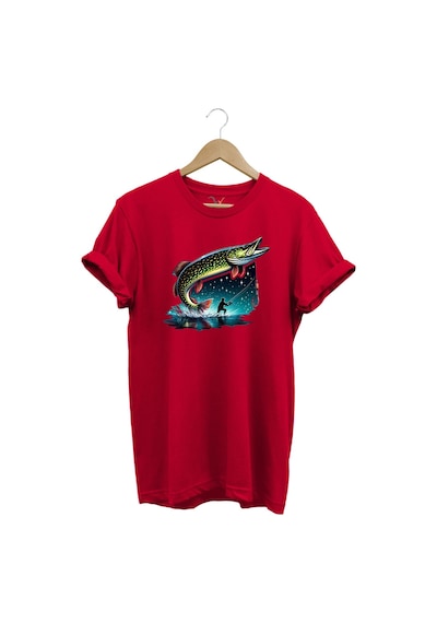 Fishing Avcılık Sazan Balığı Tasarım Baskılı %100 Pamuk Regular Fit T-shirt Kırmızı