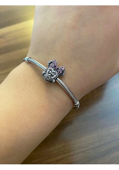 Kadın Antrasit Renk Detay Mickey Model Gümüş Charm