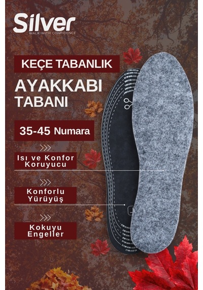 Silver Isı Koruyucu Keçe Ayakkabı Tabanlığı - Sıcak Tutan Kışlık Taban 35-45