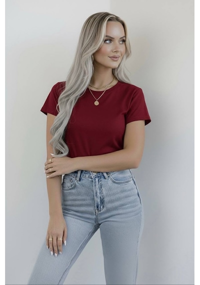 Hashtag Kadın Bisiklet Yaka Kısa Kollu Body 4'lü Paket Viskon Kumaş Bordo Siyah Kahve Beyaz