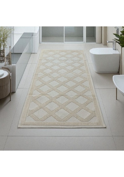 Pamuklu Kaymaz Taban Dikdörtgen Banyo Paspası 80x150 Cm, Pamuk Dokuma Banyo Halısı Krem