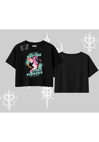 Startmore Startmore Oversize Crop Tshirt Oversize Anime Kız Desenli Japon Stil Siyah
