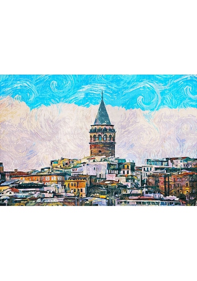 Yağlı Boya Galata Kulesi Çalışması Poster Duvar Kağıdı Renkli