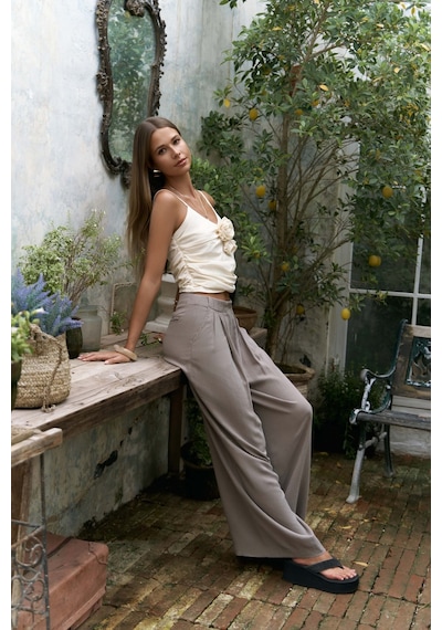Mai Collection Mai Studios Co. Mahoney Füme Keten Palazzo Pantolon Füme