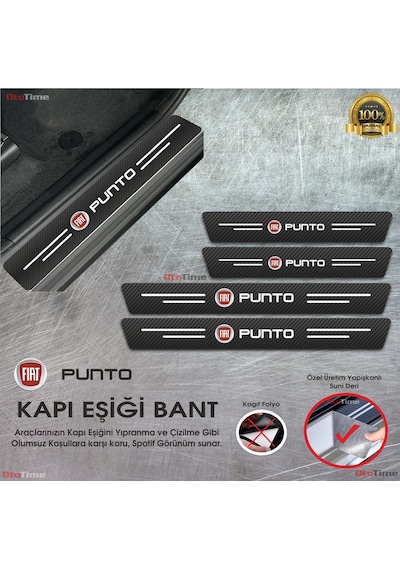 Fiat Punto Logolu Karbon Kapı Eşiği Koruyucu Suni Deri 4'lü Set