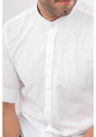Hakim Yaka Slim Fit Keten Hediye Kutulu Erkek Gömlek Fs-003042 - Beyaz-2196