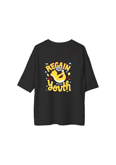 Paybuy Yay Pozu Gençlik Retro Tasarımı Baskılı Kadın Oversize Tişört Siyah