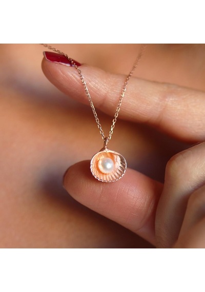 İstiridye İnci Rose Gold Kaplama Gümüş Kolye Gümüş
