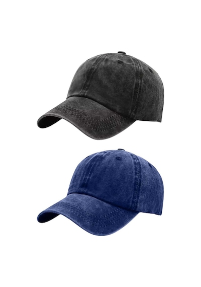 Tezzgelsin Unisex %100 Pamuklu Eskitme 2'li Kep Şapka Siyah Lacivert