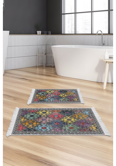 Dekoreko Kaymaz Taban Djt 2 Li Banyo Paspas Takımı Trend Saçaklı Iskandinav F5008 Renkli