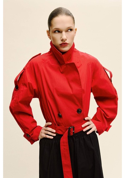 Defacto Cropped Fıt Twill Trençkot G9956ax26sprd332 Kırmızı-rd332
