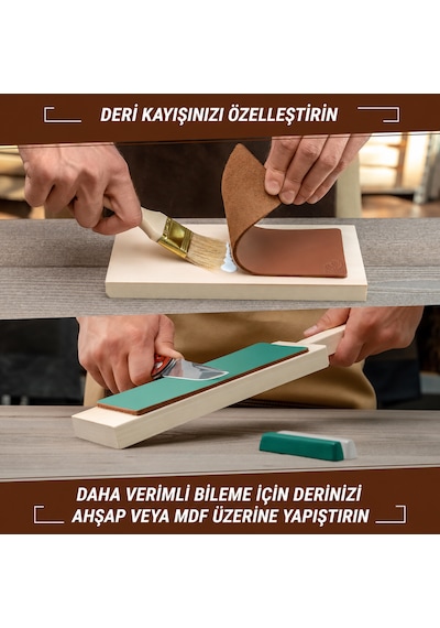 Beavercraft Ls2p11 Deri Bileme Kayışı + 2 Parlatma Macunu Bıçak Bileme Ve Polisaj Seti