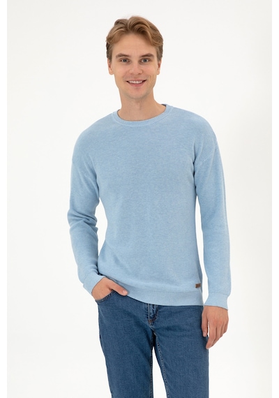 U.S. Polo Assn. Erkek Comfort Fit Bisiklet Yaka Açık Mavi Melanj Basic Kazak 50313679-VR112