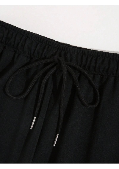 Bear Print Drawstring Waist 4 Mevsim Eşofman Siyah