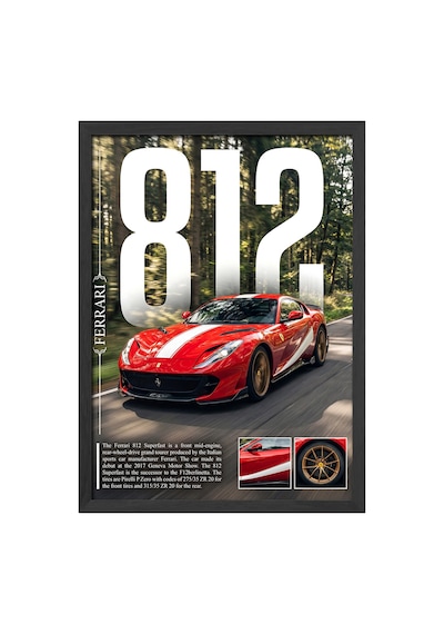 Ferrari 821 Competizione Siyah Ahşap Çerçeveli Poster, Dekoratif Araba Duvar Tablosu