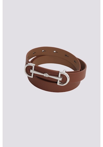 Tudors Kadın Modern Gümüş Renk Metal Tokalı 110 Cm Standart Beden Taba Kadın Kemer -51470