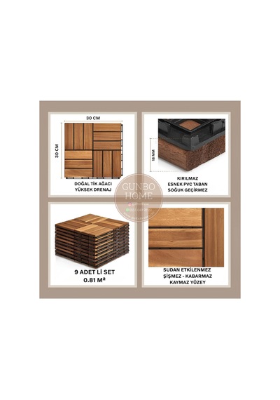1 Adet 30x30 Cm Tik Karo Deck Teak Yer Karosu Masif Ahşap Sudan Etkilenmez Bahçe Banyo Parkesi
