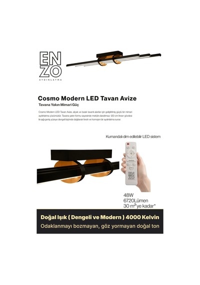 Cosmo Bronz Led Tavan Avize Kumandalı Dim Edilebilir Aşağı Işık Doğal Işık