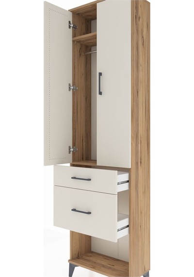 Arges Dolap 2 Raflı 2 Çekmeceli Tek Askılı 60x30x221 Çam-aytaşı Çam