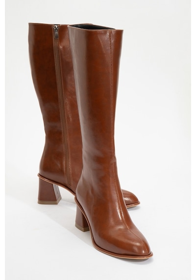 Luvishoes Luvi Shoes Paradis Taba Cilt Kadın Kalın Topuklu Çizme TABA CİLT