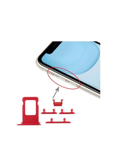 Apple Uyumlu iPhone 11 Sim Kart Tepsisi + Yan Anahtar Kırmızı