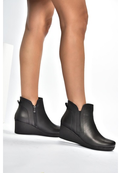 Fox Shoes V999100803 Siyah Hakiki Deri Dolgu Tabanlı Kadın Bot Siyah-hakiki Deri