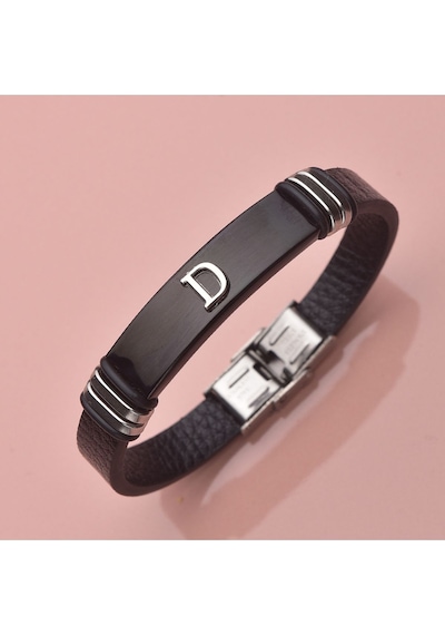 Men D Harfli Deri Erkek Bileklik Takı Dream Design Aksesuar Siyah