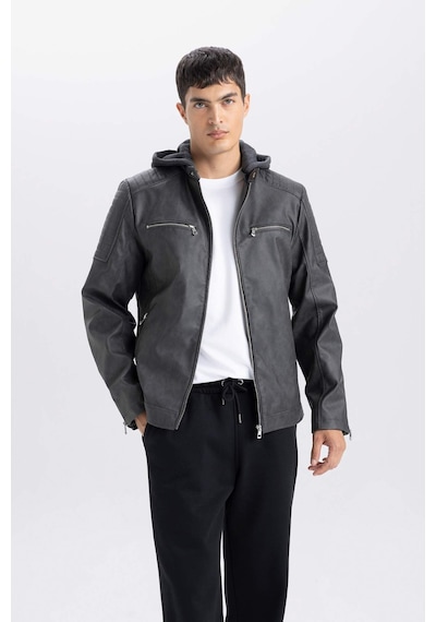 DeFacto Slim Fit Suni Deri Mont Dar Kesim Kapüşonlu Fermuarlı R2523AZ25SPAR110