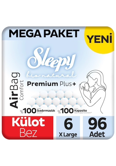 Sleepy Bio Natural Premium Plus Airbag Comfort Mega Paket Külot Bez 6 Numara Xlarge 96 Adet