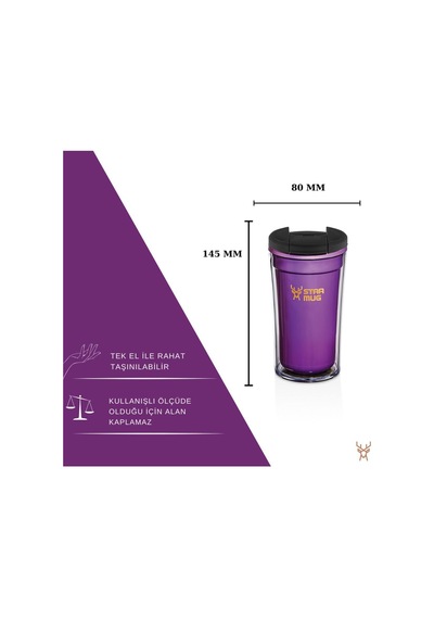 Star Termos 250 Ml Opak Seri - Beyaz Piknik Kamp Outdoor Ofis Otel Kafe Okul Kampüs Mor