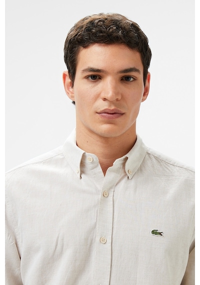 Lacoste Men's Regular Fit Button-down Collar Linen Shirt Beige Erkek Düğmeli Yaka Keten Gömlek Bej