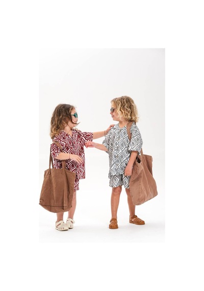 Miniko Kids Laciel Paris Keten Gömlekli Desenli Erkek Çocuk Şortlu Takım Bordo