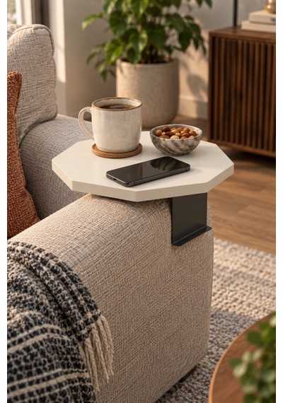 Sulorahome Ayarlanabilir Sekizgen Yan Sehpa Krem