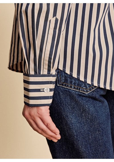 Brooks Brothers Bej - Lacivert Kadın Regular Fit Çizgili Gömlek Bbfw26fsh011