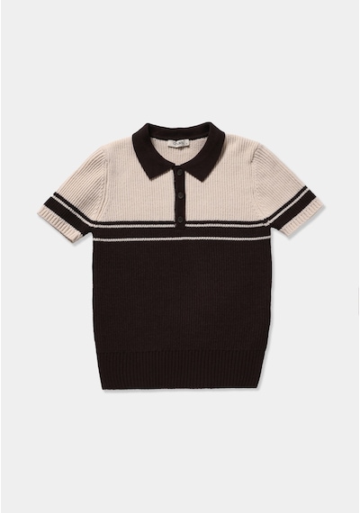 Colin's Colins Slim Fit Polo Yaka Çizgili Kadın Kahverengi Kısa Kol Kazak Cl1081963 Q1.v1 Brw