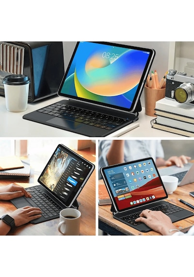 Apple Uyumlu iPad  11. Nesil A16 2025 Magic Style Manyetik Yapışmalı Klavyeli Tablet Kılıfı Klavyeli Kılıf