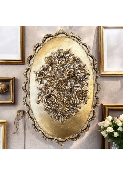 Dekoratif Polyester Pano Çiçek Tablo Gül Gold Eskitme