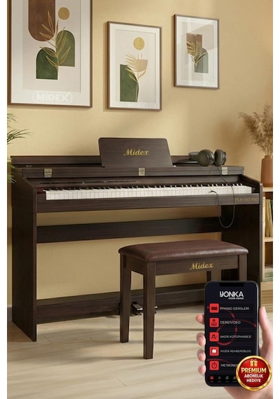 Midex PLX-140 PRO-SR Dijital Piyano Bluetooth Tuş Hassasiyeti 88 Tuşlu Kapaklı + Kulaklık + Tabure)
