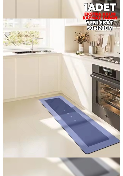 50x120cm Mavi Ekstra Kalın Su Emici Kaymaz Tabanlı Mavi