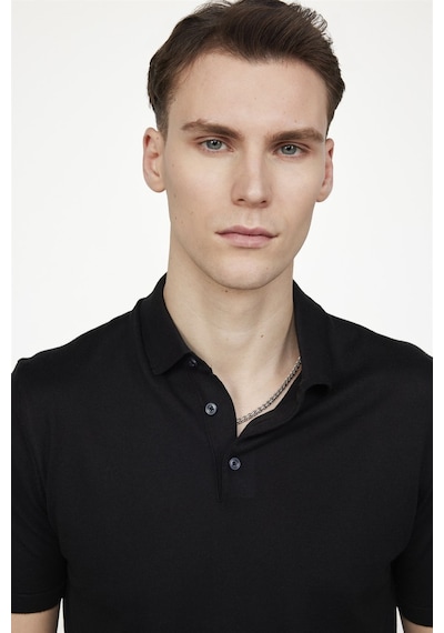 Tudors Erkek Slim Fit Dar Kesim Pamuklu Örme Triko Siyah Polo Yaka Tişört-27267-Siyah